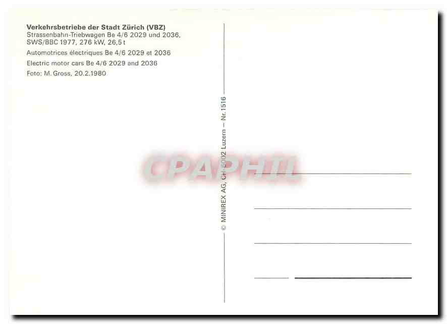 CPM Verkehrsbetriebe der Stadt Zurich Electric motor cars Be 4 6 2026 and 2036  — Verso
