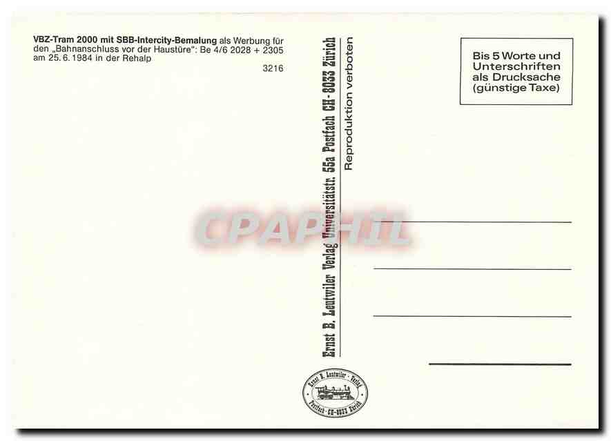 CPM VBZ Tram 2000 mit SBB Intercity Bemalung  — Verso