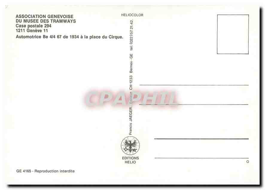 CPM Automotrice Be 4 4 67 de 1934 a la place du Cirque  — Verso
