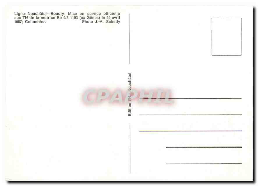 CPM Ligne Neuchatel Boudry TN de la Motrice Be 4 6 1103  — Rückseite