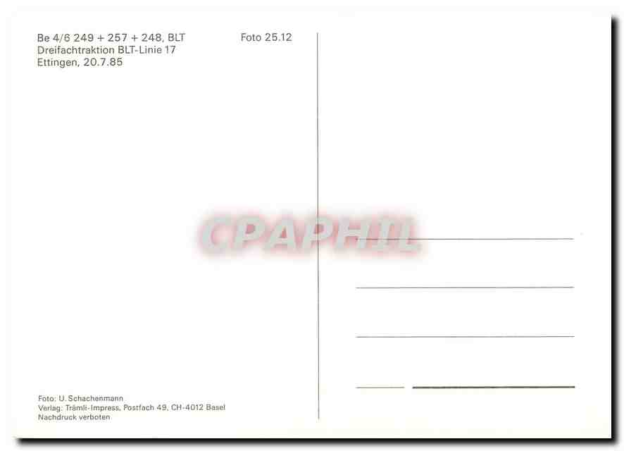 CPM Tram Be 4 6 249 257 248 BLT Dreifachtraktion BLT Linie 17  — Rückseite