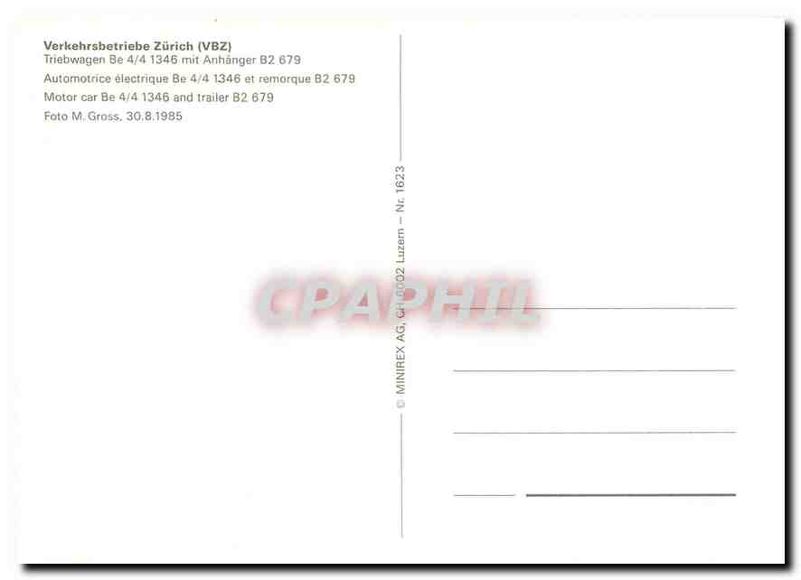 CPM Verkehrsbetriebe Zurich Motor car Be 4 4 1346 und trailer B2 679  — Rückseite