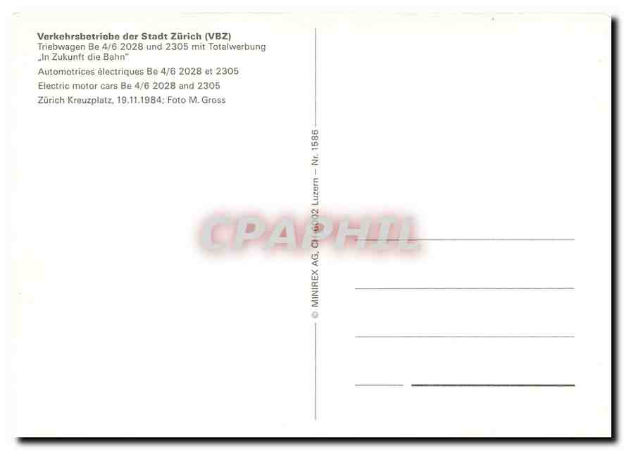 CPM Verkehrsbetriebe der Studt Zurich Electric motor cars Be 4 6 2028 and 2305  — Verso