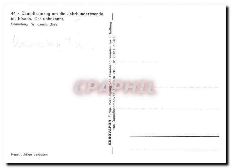 CPM Dampftramzug um die Jahrhundertwende im Elsass Ort unbekannt  — Rückseite