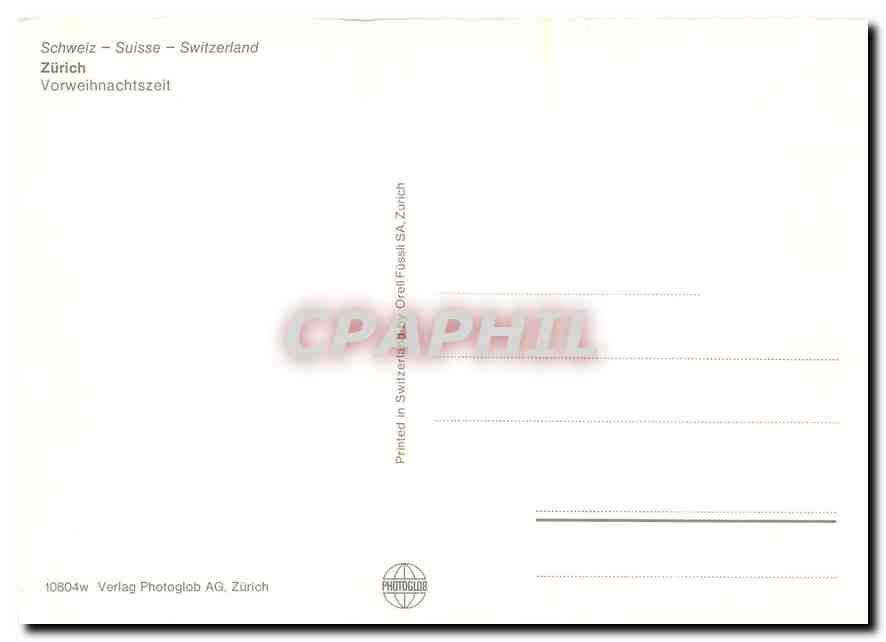 cPM Switzerland Zurich Vorweihnachtszeit  — Rückseite