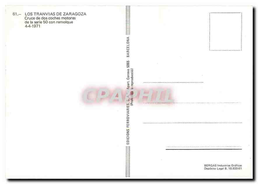 cPM Los tranvias de Zaragoza Cruce de dos coches motores  — Rückseite