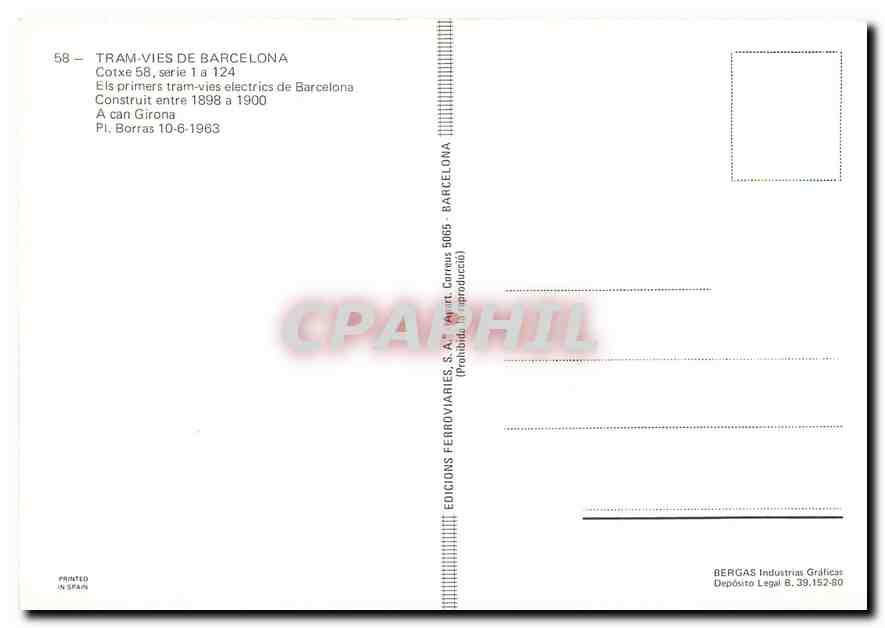 cPM Tramvies de Barcelona Cotxe 58  — Verso