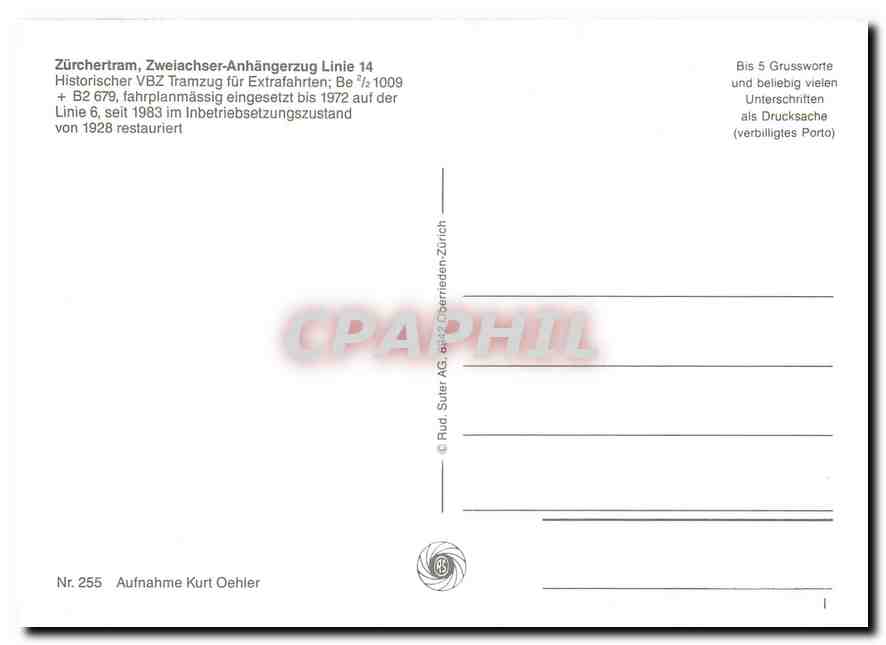 cPM Zurchertram Zweiachser Anhangerzug Linie 14 Be 2 2 1009 B2 679  — Verso
