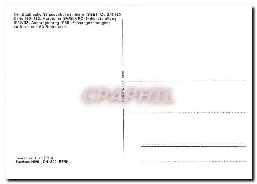 cPM Stadtische Strassenbahnen Bern Ce 2 4 160 Serie 160 162  — Verso
