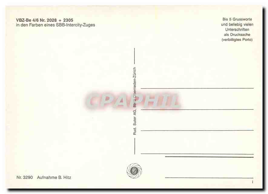 CPM Tram VBZ Be 4 6 Nr 2028 2305  — Verso