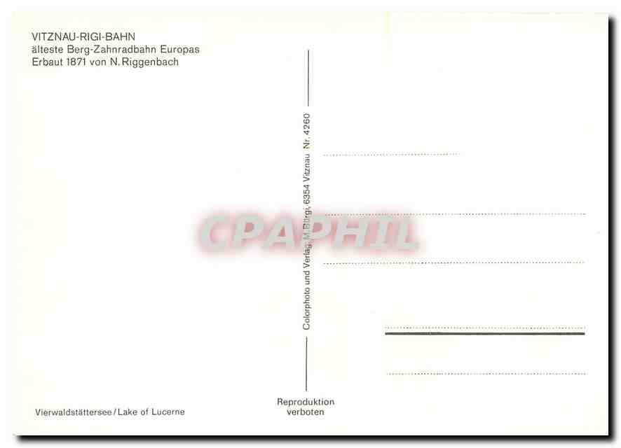 CPM Vitznau Rigi Bahn alteste Berg Zahnradbahn Europas  — Verso