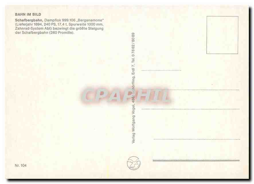 CPM Bahn im Bild Schafbergbahn Dampflok 999 106 Berganemone  — Verso