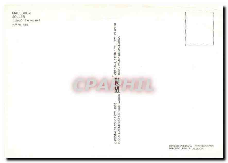 CPM Mallorca Soller Estacion Ferrocarril  — Verso