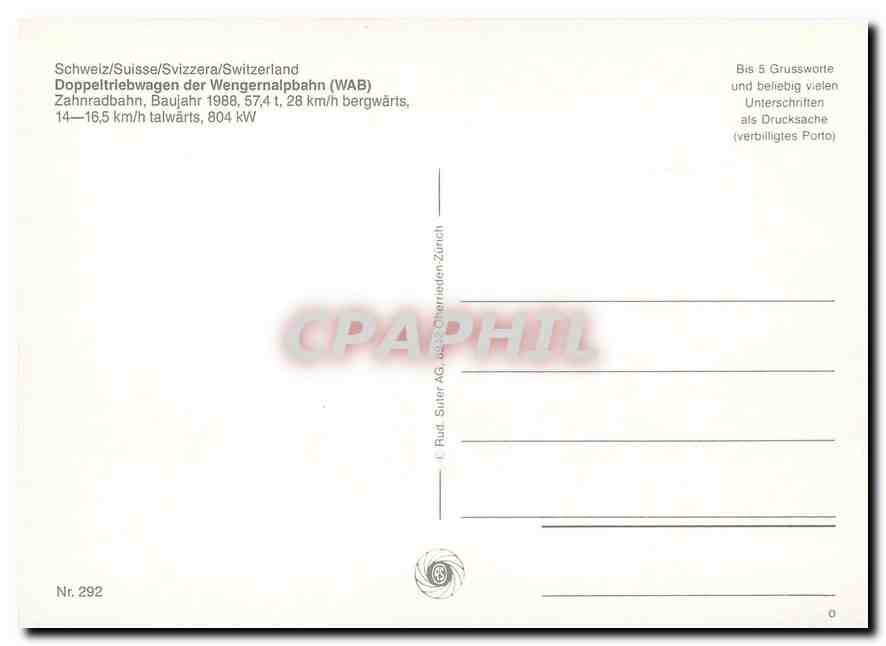 CPM Switzerland Doppeltriebwagen der Wengerbalpbahn  — Verso