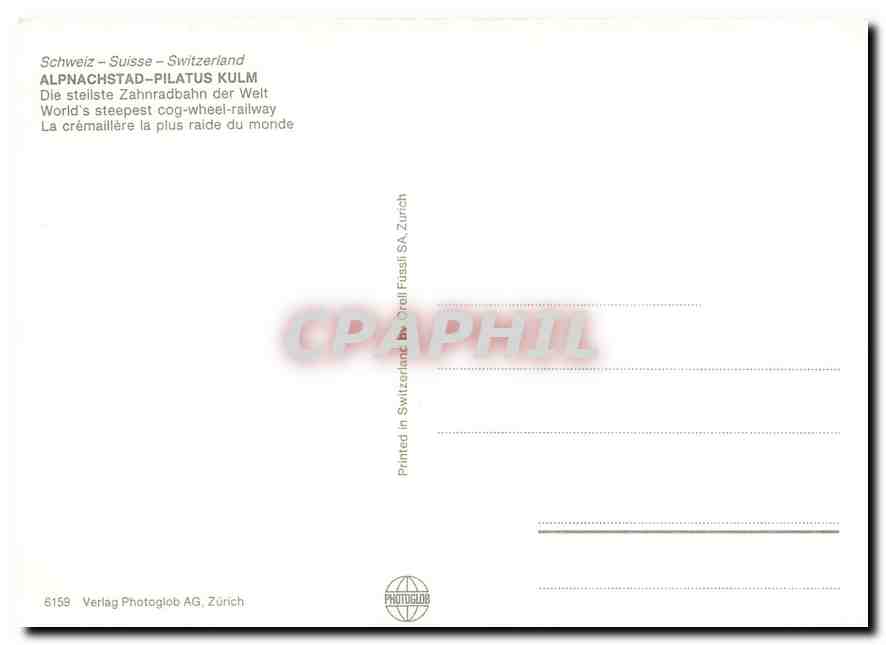CPM Switzerland Alpnachstad Pilatus Kuln World Steepest cog wheel railway  — Verso