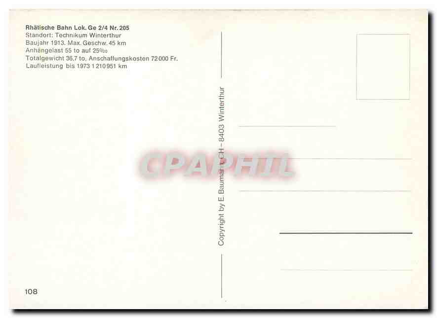 CPM Locomotive Ge 2 4 Nr 205  — Verso