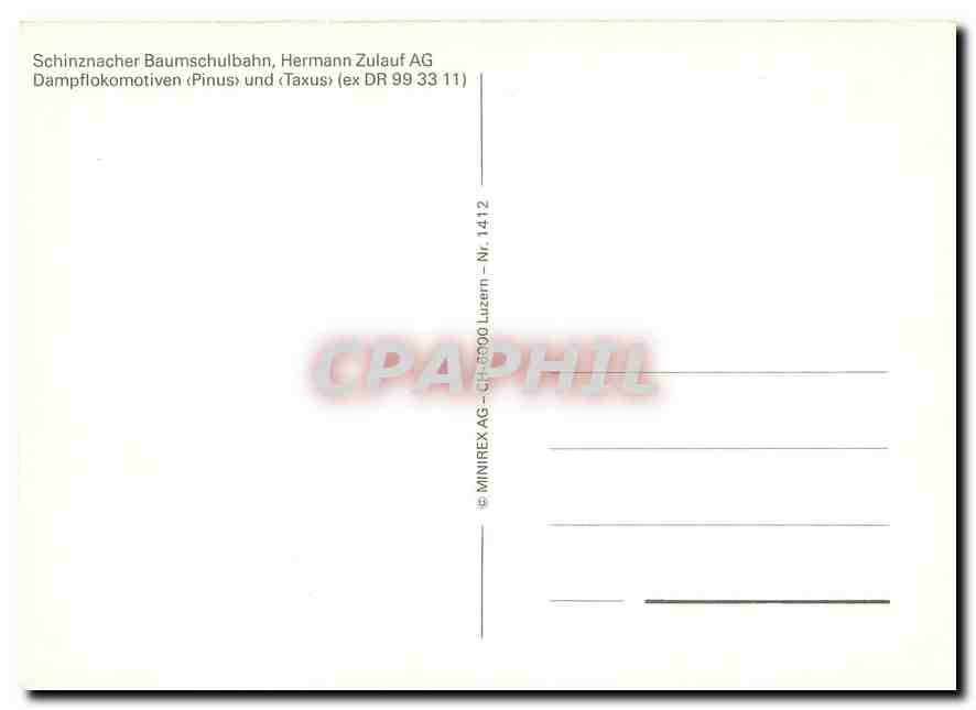 CPM Schinznacher Baumschulbahn Hermann Zulauf Damplokomotiven Pinus und Taxus  — Verso
