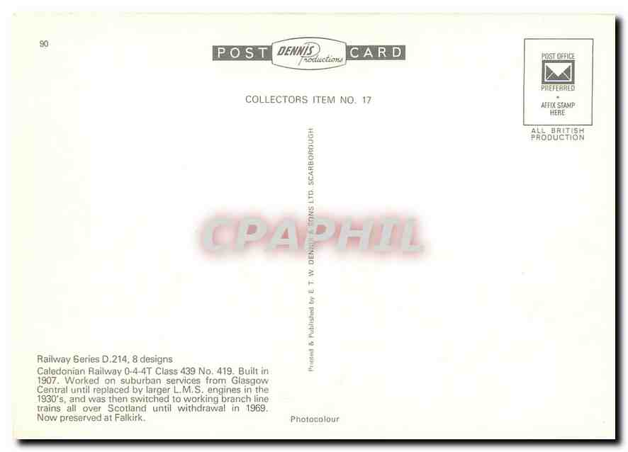 CPM Caledonian Railway 0 4 4T no 419  — Verso