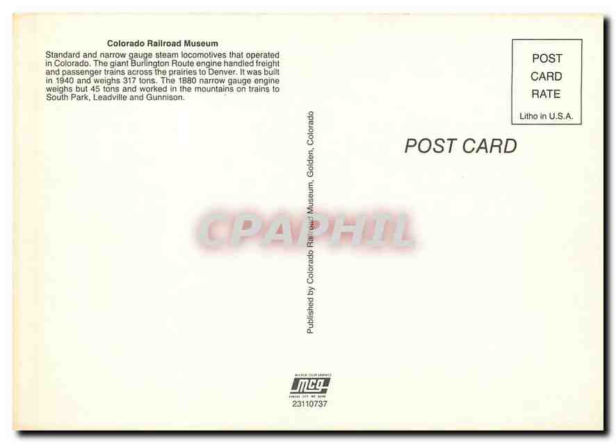 CPM Colorado Railroad Museum Standard and narrow gauge steam locomotives  — Verso