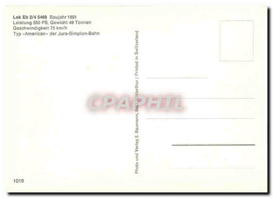 CPM Locomotive Eb 2 4 5469 Typ American der Jura Simplon Bahn  — Verso