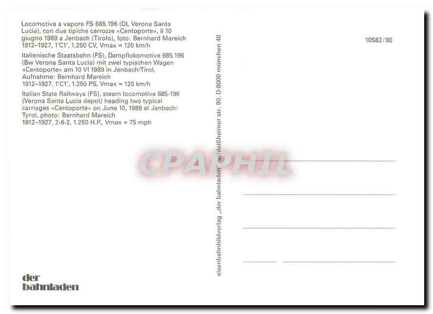 CPM Locomotive 685 196 Italian State Railways  — Verso