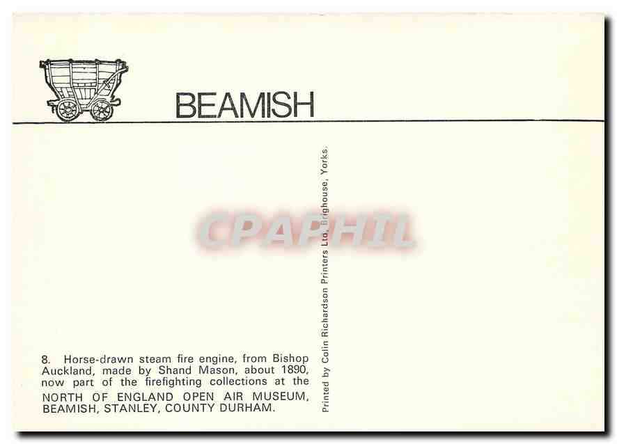 CPM Horse drawn steam fire engine from Bishop Auckland  — Verso