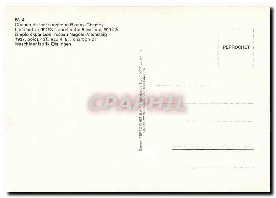 CPM Chemin de fer touristique Blonay Chamby Locomotive 99193  — Verso