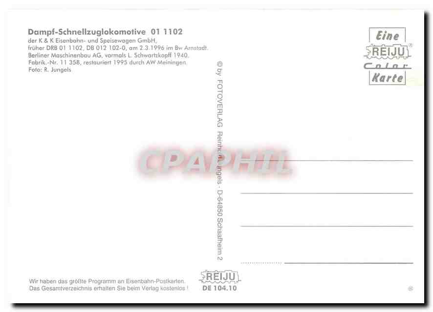 CPM Locomotive 01 1102 Eisenbahn und Speisewagen GmbH  — Verso