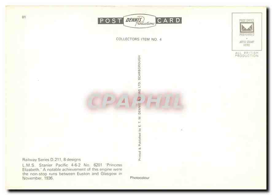 CPM LMS Stanier Pacific 4 6 2 No 6201 Princess Elizabeth  — Verso