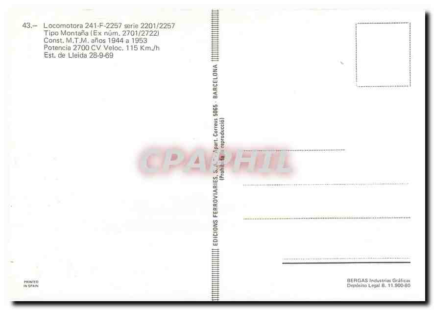 CPM Locomotora 241 F 2257 — Verso
