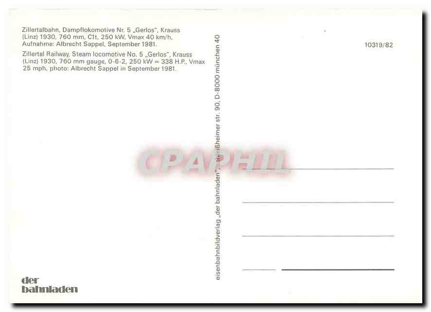 CPM Locomotive No 5 Gerlos  — Verso