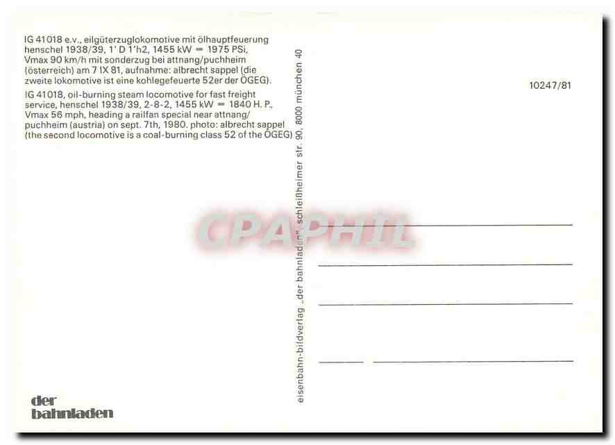 CPM IG 41018 oil burning steam locomotive for fast freight service  — Verso
