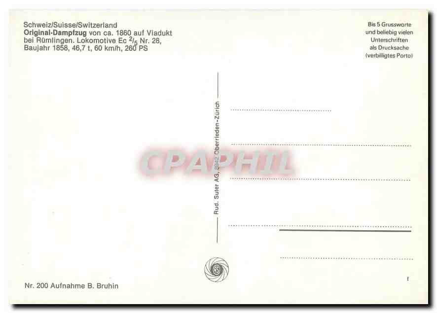 CPM Switzerland Original Dampfzug Locomotive Ec 2 5 nr 28  — Verso