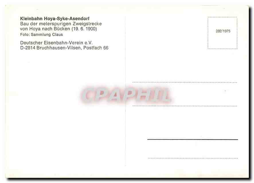 CPM Kleinbahn Hoya Syke Asendorf Eisenbahn Verein eV D 2814  — Verso