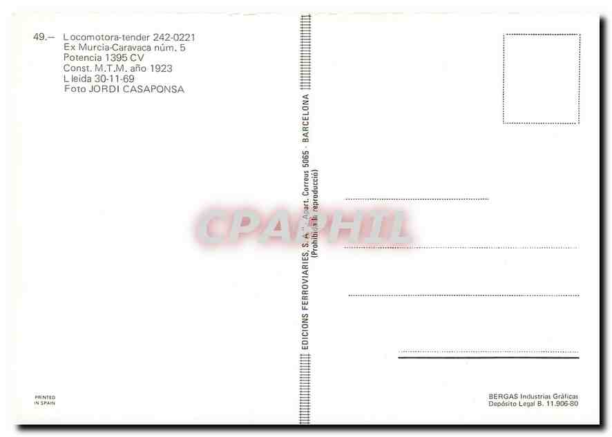 CPM Locomotora tender 242 0221  — Verso