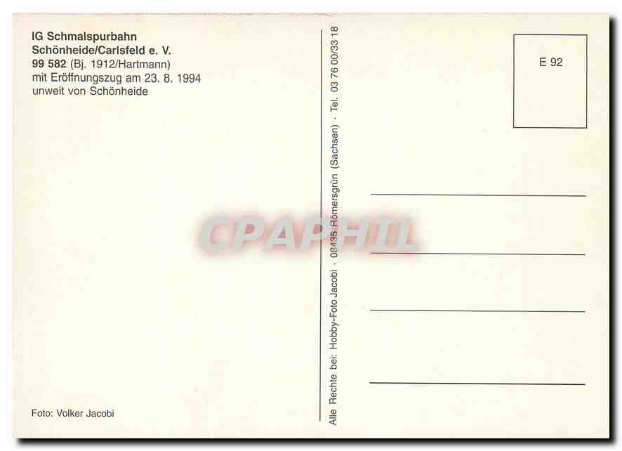 CPM IG Schmalspurbahn Schonheide Carlsfeld eV 99 582  — Verso