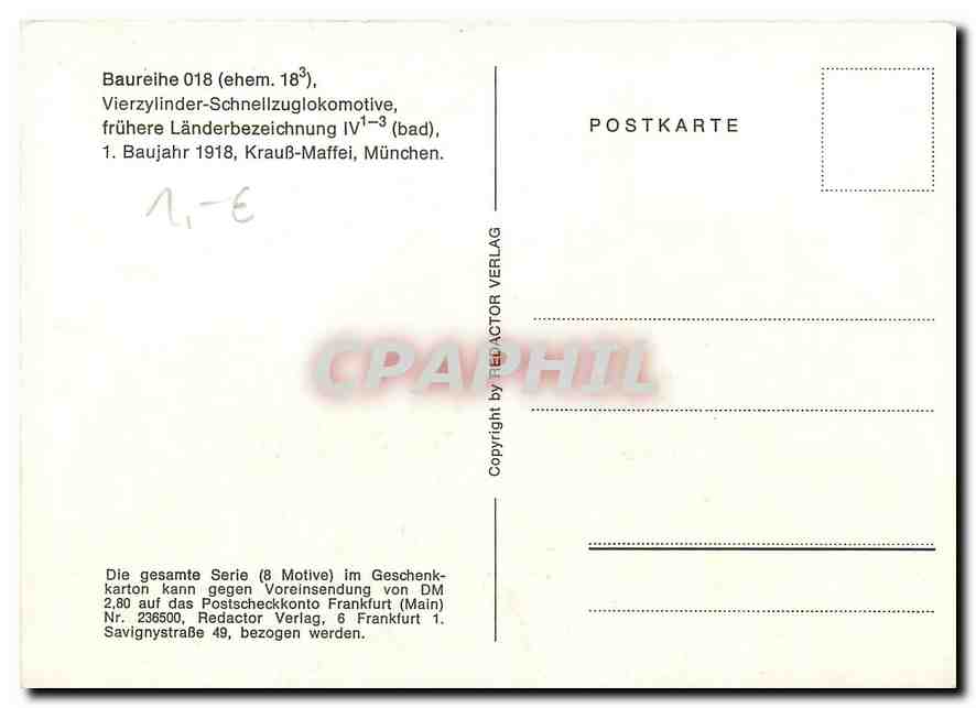 CPM Baureihe 018 Vierzylinder Schnellzuglokomotive fruhere Landerbezeichnung IV  — Verso
