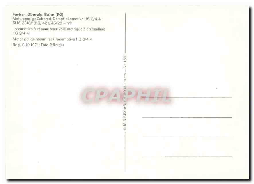 CPM Furka Oberalp Bahn Meter gauge steam rack locomotive HG 3 4 4  — Verso