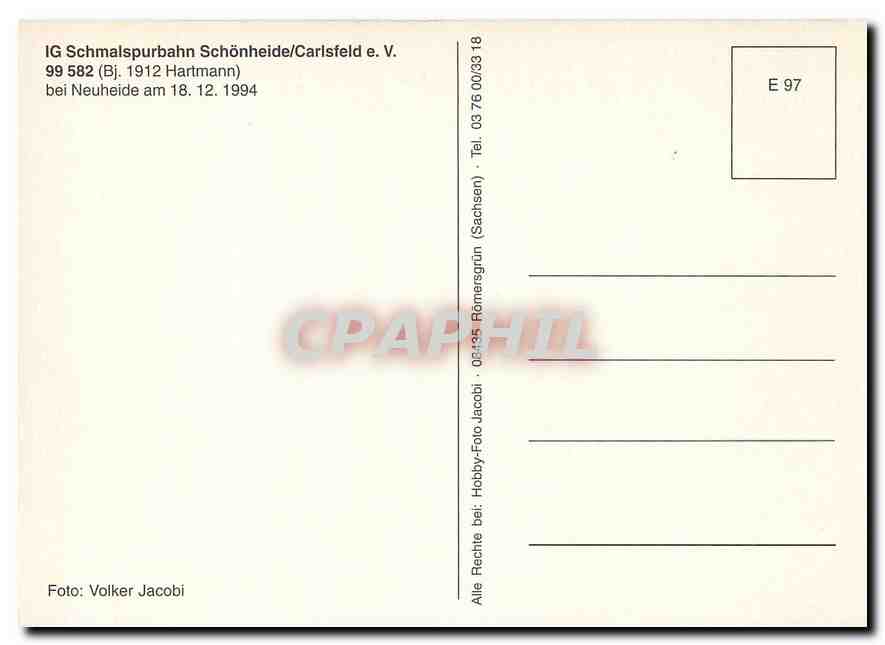 CPM IG Schmalspurbahn Schonheide Carlsfeld eV 99 582  — Verso