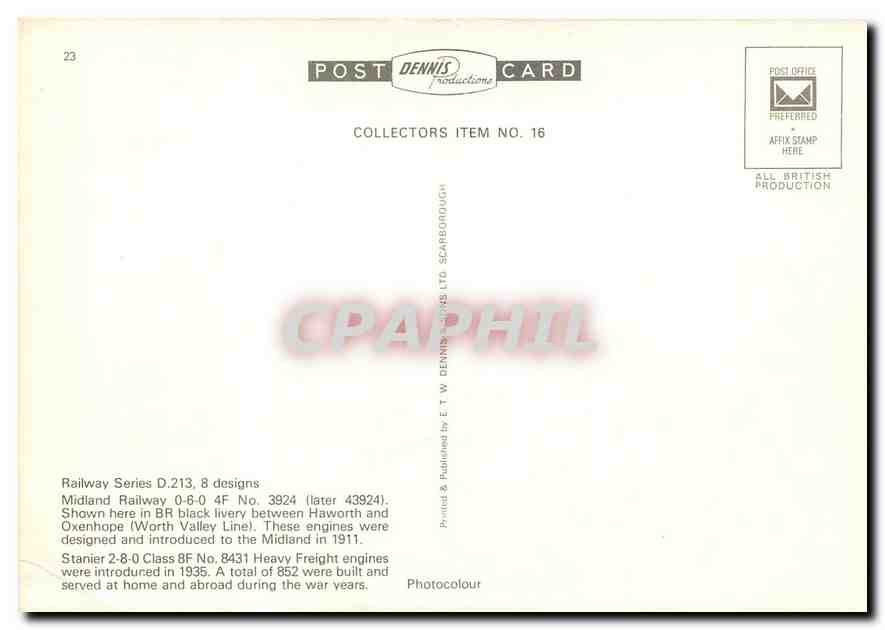 CPM Midland Railway 0 6 0 No 3924 Stanier 2 8 0 Class 8F 8431  — Verso