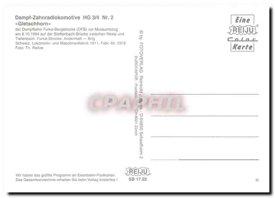 CPM Locomotive HG 3 4 Nr 2  — Verso
