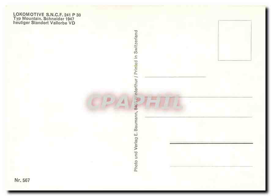CPM Locomotive SNCF 241 P 30 Typ Mountain Schneider 1947  — Verso