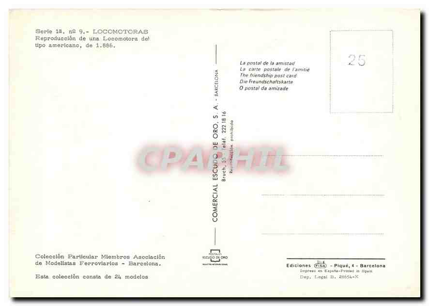 CPM Locomotoras Reproduccion de una Locomotore del tipo americano de 1 886  — Verso