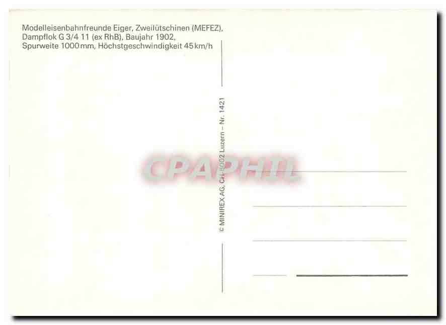 CPM Modelleisenbahnfreunde Eiger Zweilutschinen Dampflok G 3 4 11  — Verso