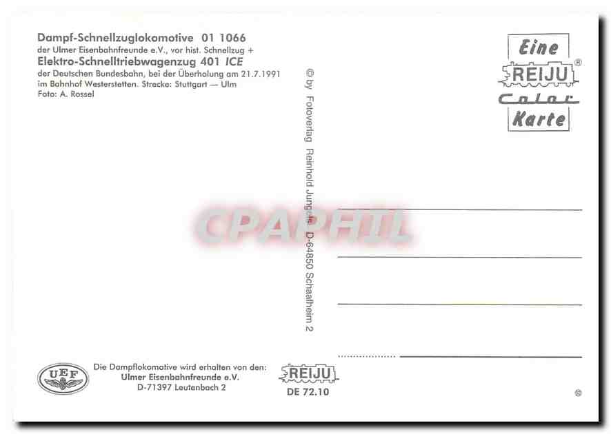 CPM Locomotive 01 1066 Elektro Schnelltriebwagenzug 401 ICE  — Verso