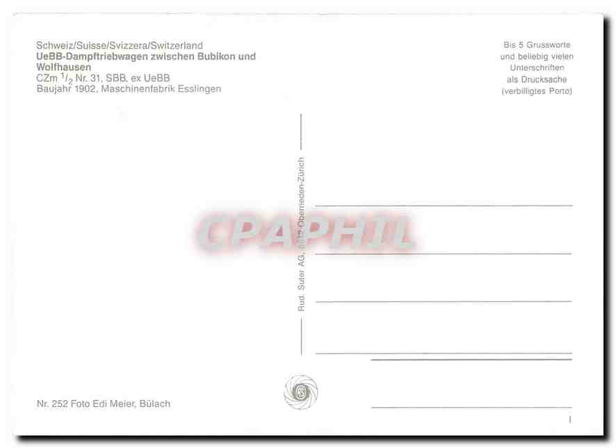CPM UeBB Dampftriebwagen zwischen Bubikon und Wolfhausen CZm 1 2 nr 31  — Verso