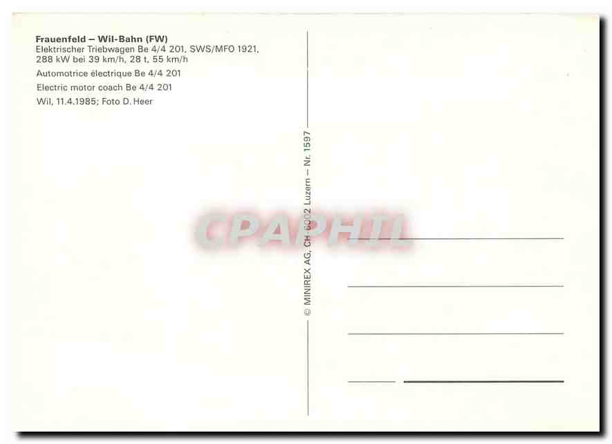 CPM Frauenfeld Wil Bahn Electric motor coach Be 4 4 201  — Verso
