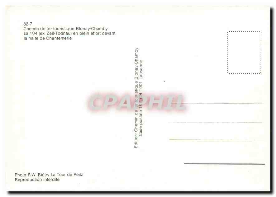 CPM Blonay Chamby La 104 ex zell Todnau  — Verso