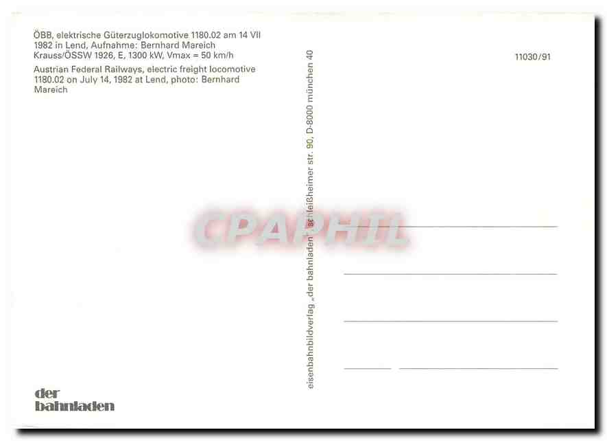 CPM Austrian Federal Railways electric freight locomotive 1180 02  — Verso