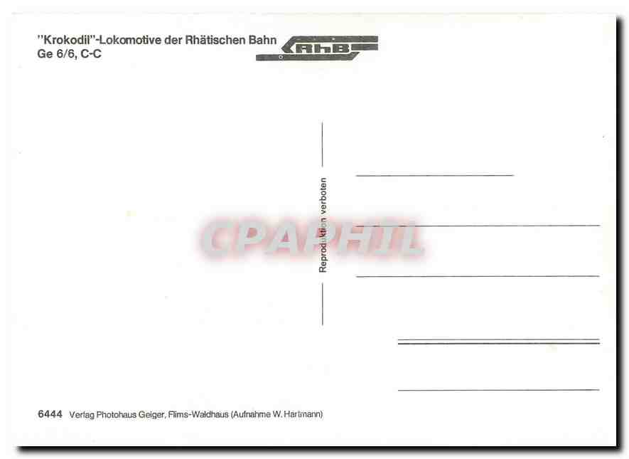 CPM Krokodil Lokomotive der Rhatischen Bahn Ge 6 6 CC  — Verso